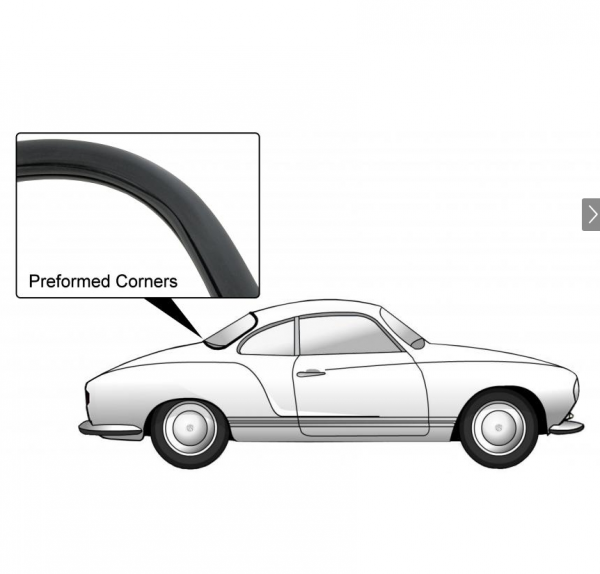 Heckscheibegummi 'Deluxe' VW Karmann Ghia 1950 -07.67 vergl. 143845521 Gummi mit Nut für Zierleiste Heckscheibendichtung Ghia bis '66 (alter Zierrahmen), vorgebogen